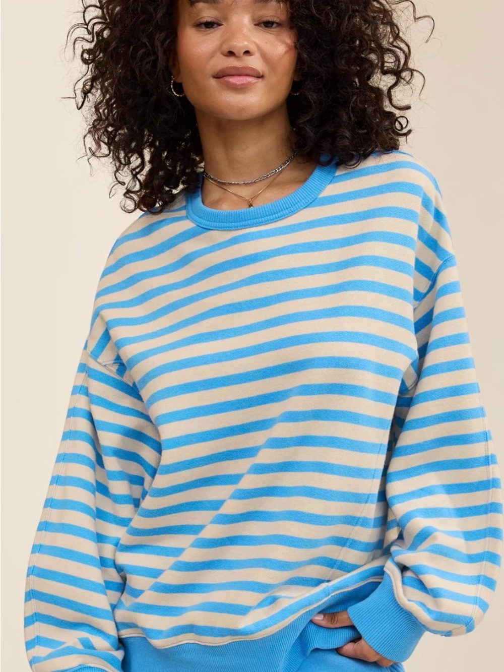 AERIE- Women’s Go to Sweatshirt Striped Blue and Cream Long Sleeve
